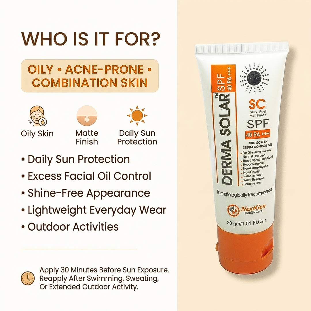 DERMA SOLAR SPF 40 PA+++(SC) Sebum Control Gel (30GM)